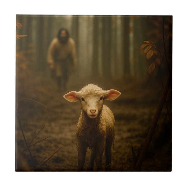 The Good Shepherd and the Lost Lamb – Jesus & Lamb Tile (Front)