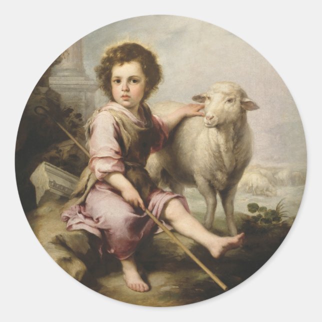 The Good Shepherd, Esteban Murillo Classic Round Sticker (Front)