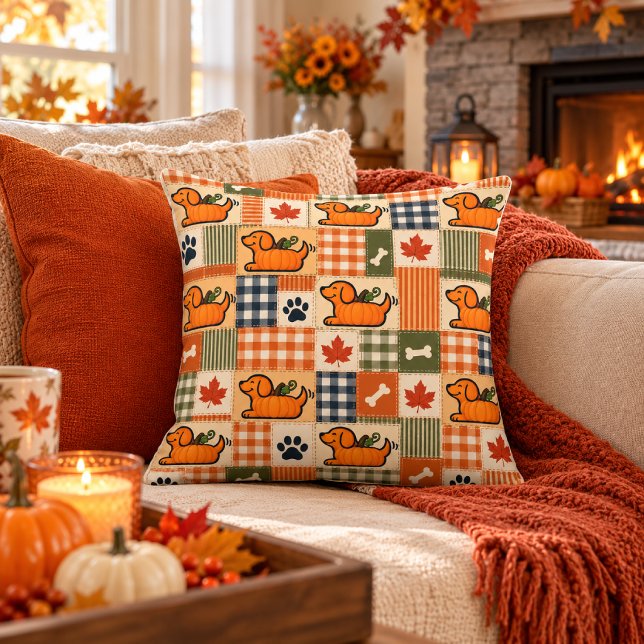 The Goodog™ Pumpkin Fall Patchwork Throw Pillow (Creator Uploaded)