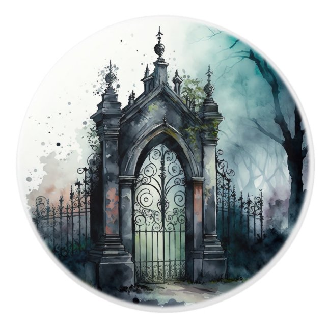 The Gothic Cemetery Gate Series Design 11 Ceramic Knob (Front)