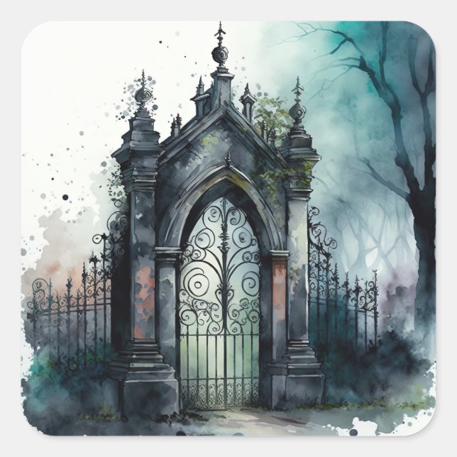 The Gothic Cemetery Gate Series Design 11 Square Sticker (Front)