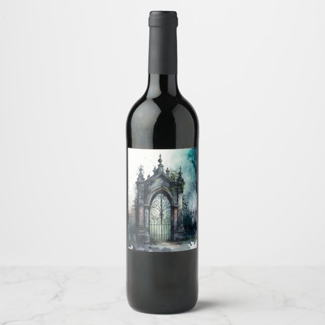 The Gothic Cemetery Gate Series Design 11 Wine Label (Front)