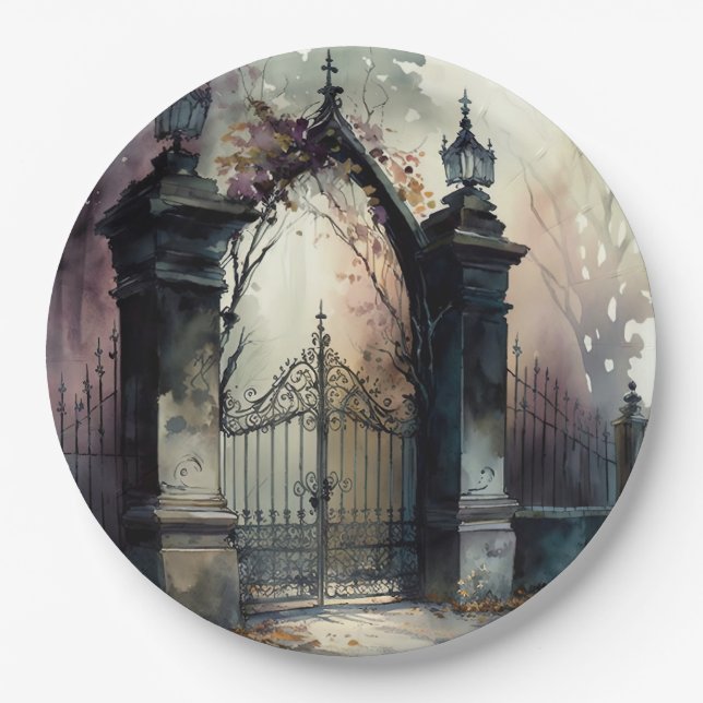The Gothic Cemetery Gate Series Design 12 Paper Plate (Front)