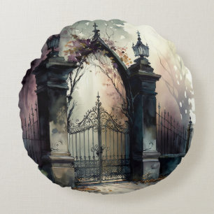 The Gothic Cemetery Gate Series Design 12 Round Pillow
