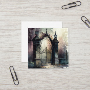 The Gothic Cemetery Gate Series Design 12 Square Business Card
