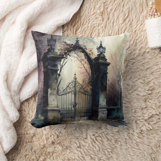 The Gothic Cemetery Gate Series Design 12 Throw Pillow (Blanket)