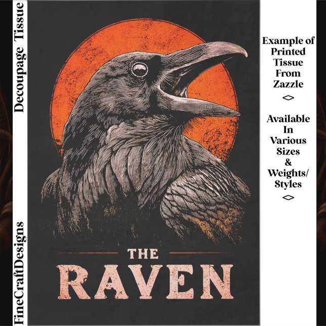 The Gothic Raven & Moon Illustration ET3 Decoupage Tissue Paper (Creator Uploaded)