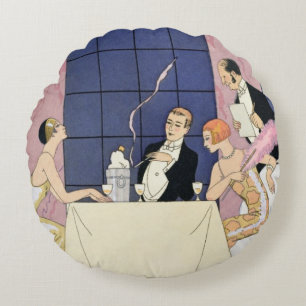 The Gourmands, 1920-30 (pochoir print) Round Pillow