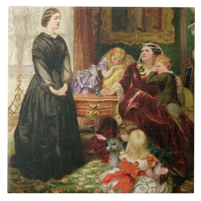 The Governess, 1860 (oil on canvas) Tile (Front)