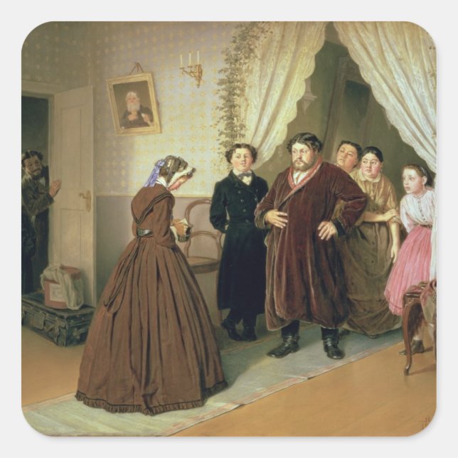The Governess Arriving at the Merchant's House Square Sticker (Front)
