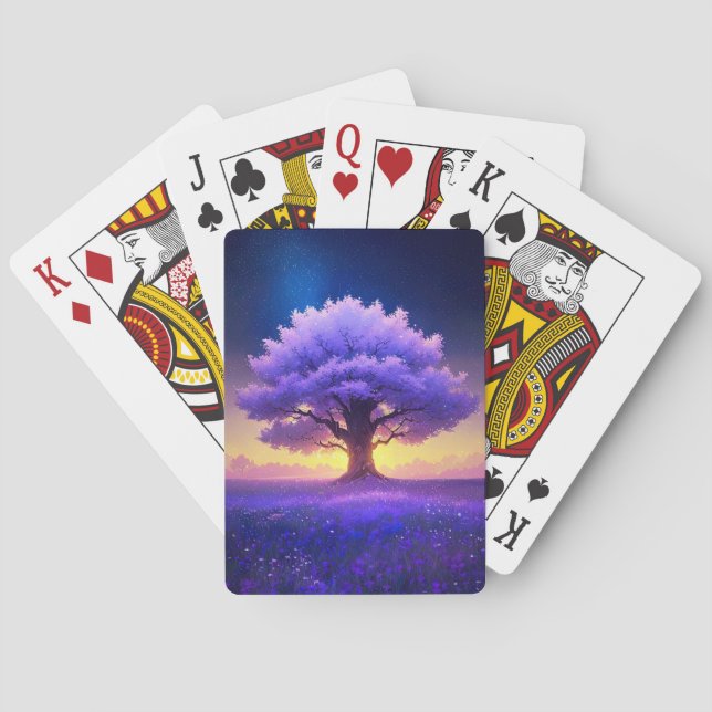 The Graceful Tree Bathed in Evening's Glow Playing Cards (Back)