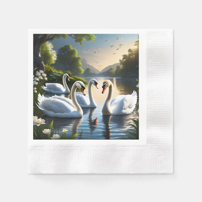 The graceful, white swans are a familiar sight in  napkin (Front)