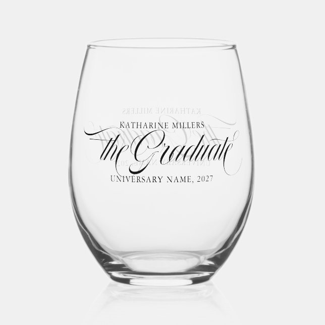 The Graduate Script Typography Personalized  Stemless Wine Glass (Front)