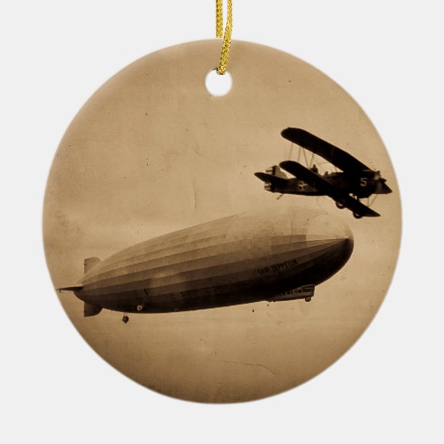 The Graf Zeppelin Approaching New York City 1928 Ceramic Ornament (Front)