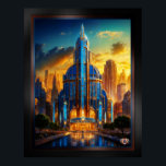 The Grand Art Deco Blue Plaza Pavilion by Xzendor7 Poster<br><div class="desc">The Grand Art Deco Blue Plaza Pavilion AI Concept Art by Xzendor7; illuminated by the golden glow of the setting sun, accented by the glorious architectural skyline of glass and steel.</div>