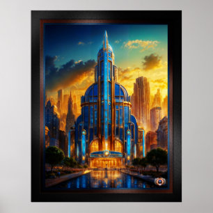 The Grand Art Deco Blue Plaza Pavilion by Xzendor7 Poster