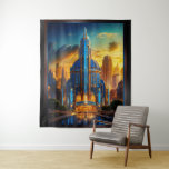 The Grand Art Deco Blue Plaza Pavilion by Xzendor7 Tapestry<br><div class="desc">The Grand Art Deco Blue Plaza Pavilion AI Concept Art by Xzendor7; illuminated by the golden glow of the setting sun, accented by the glorious architectural skyline of glass and steel.</div>