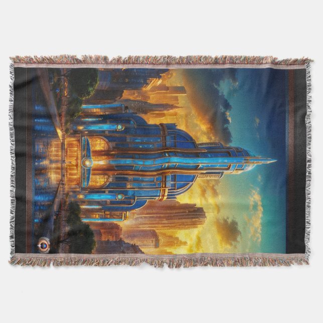 The Grand Art Deco Blue Plaza Pavilion by Xzendor7 Throw Blanket (Front)