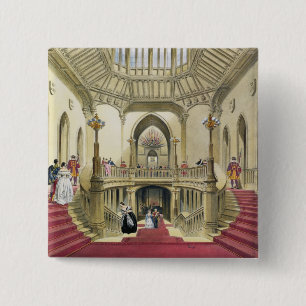The Grand Staircase, Windsor Castle, from 'A Histo 2 Inch Square Button
