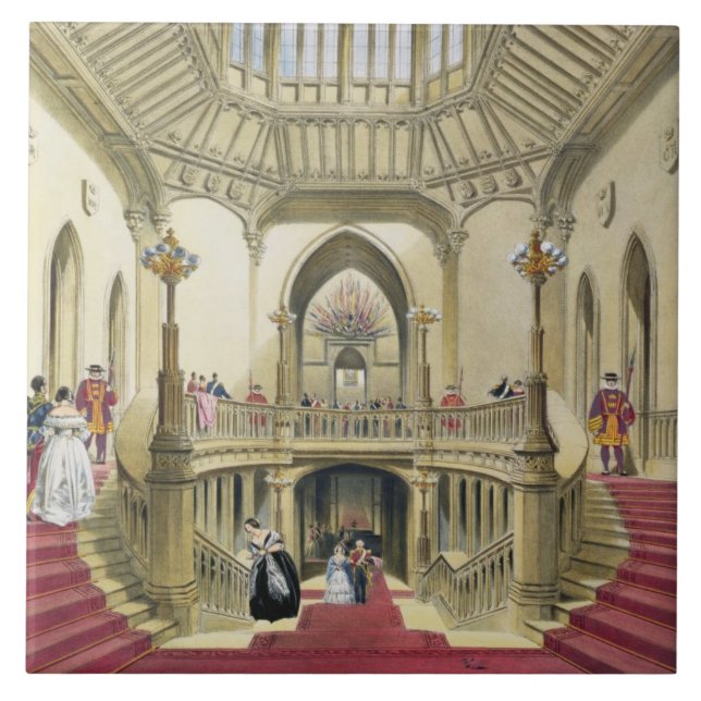 The Grand Staircase, Windsor Castle, from 'A Histo Tile (Front)