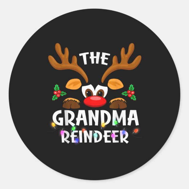 The Grandma Reindeer Christmas Men Women  Classic Round Sticker (Front)