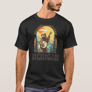 The Grass Is Blue In Michigan Vintage Bear Banjo P T-Shirt