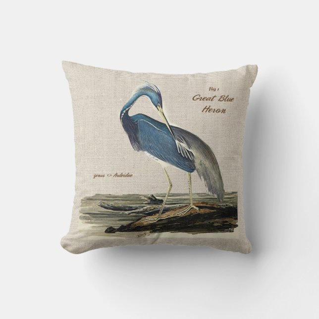 The Great Blue Heron - Cotton Throw Pillow (Front)