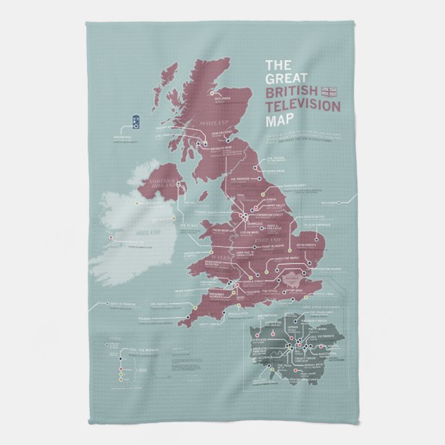 The Great British Television Map Tea Towel (Vertical)