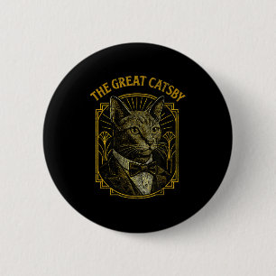 The Great Catsby Funny Retro Art Deco Cat Design 2 Inch Round Button