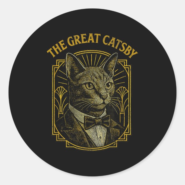 The Great Catsby Funny Retro Art Deco Cat Design  Classic Round Sticker (Front)