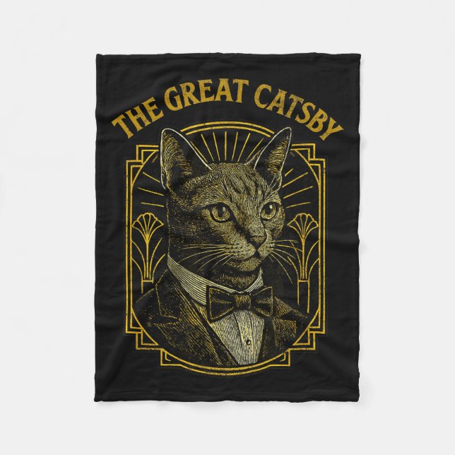The Great Catsby Funny Retro Art Deco Cat Design  Fleece Blanket (Front)