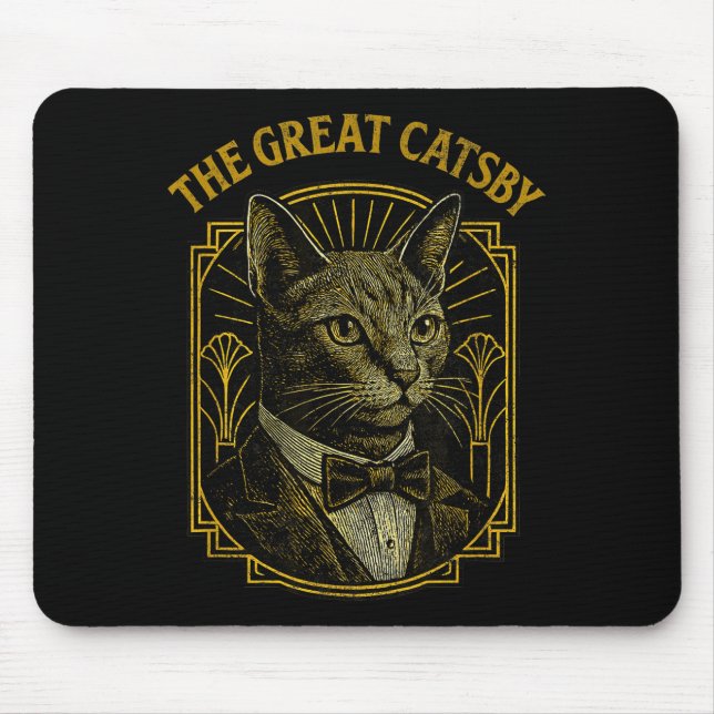 The Great Catsby Funny Retro Art Deco Cat Design  Mouse Pad (Front)