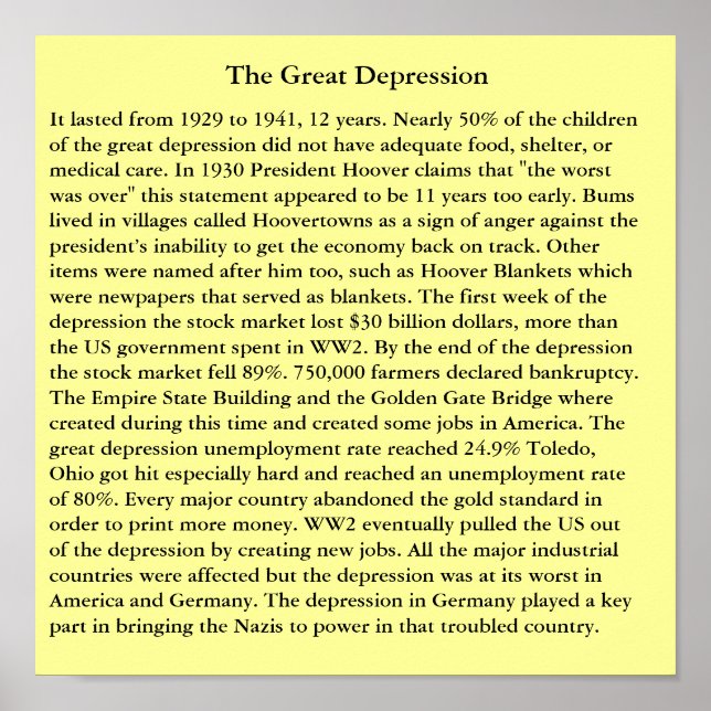 The Great Depression Poster (Front)