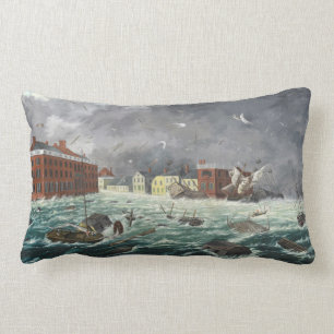 The Great Gale aka Hurricane of 1815 Providence Lumbar Pillow