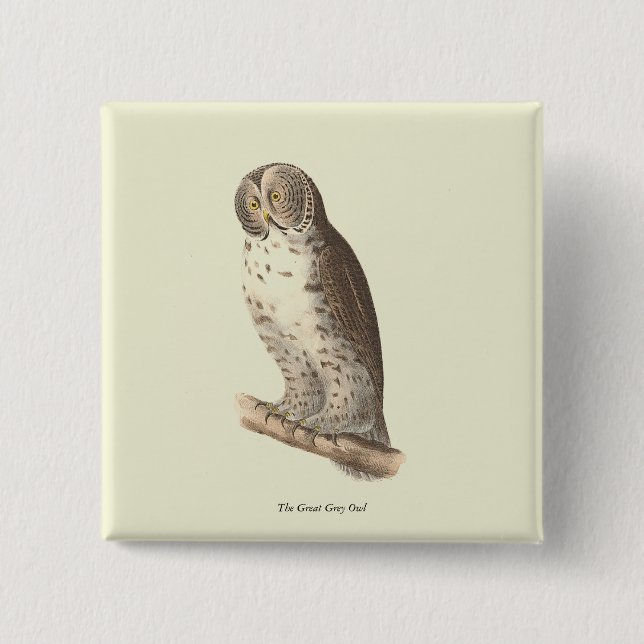 The Great Grey Owl (Strix nebulosa) NY Bird Image 2 Inch Square Button (Front)