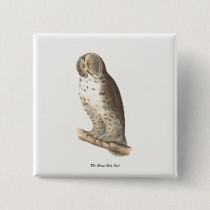 The Great Grey Owl (Strix nebulosa) NY Bird Image 2 Inch Square Button