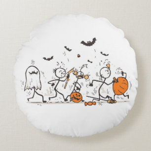 The Great Halloween Candy Fight – Playful Stick Round Pillow