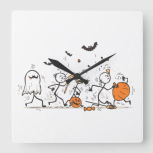 The Great Halloween Candy Fight – Playful Stick Square Wall Clock