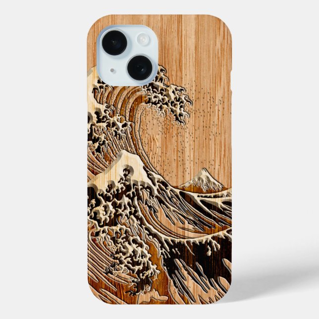 The Great Hokusai Wave Bamboo Inlay Style Case-Mate iPhone Case (Back)