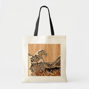 The Great Hokusai Wave Bamboo Wood Grain Style Tote Bag