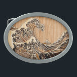 The Great Hokusai Wave Bamboo Wood Style Accent Belt Buckle<br><div class="desc">A custom design inspired by the Great Wave of Kanagawa painted by ancient Japanese artist Hokusai. It is rendered as to look like an intricate Bamboo Wood inlay decor background. Sounds good, a great gift idea. Use the "Ask this Designer" link to contact us with your special design requests or...</div>