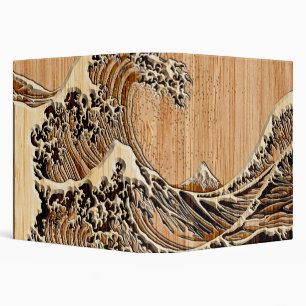 The Great Hokusai Wave Bamboo Wood Style Accent Binder