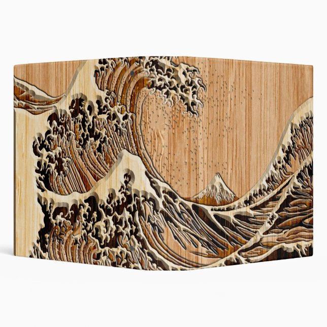 The Great Hokusai Wave Bamboo Wood Style Accent Binder (Background)