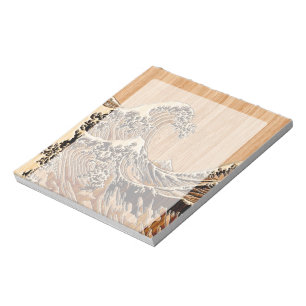 The Great Hokusai Wave Bamboo Wood Style Accent Notepad