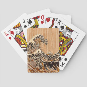 The Great Hokusai Wave Bamboo Wood Style Accent Playing Cards