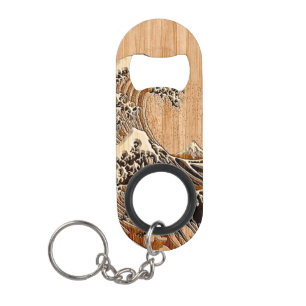The Great Hokusai Wave Bamboo Wood Style Mini Bottle Opener