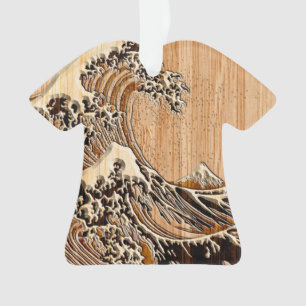 The Great Hokusai Wave Bamboo Wood Style Ornament