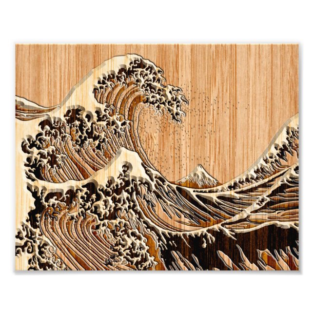 The Great Hokusai Wave Bamboo Wood Style Photo Print (Front)