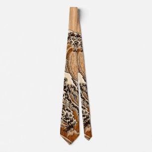 The Great Hokusai Wave Bamboo Wood Style Tie