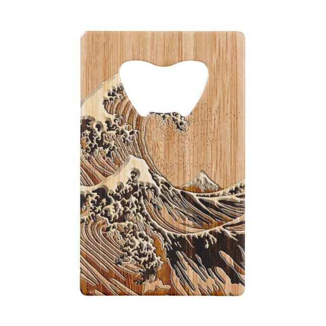 The Great Hokusai Wave Bamboo Wood Style Wallet Bottle Opener (Back)